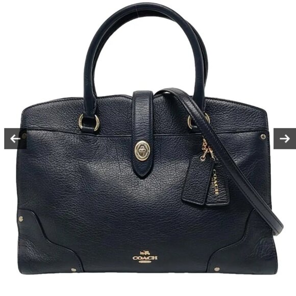 Coach Mercer Satchel 24 Leather Handbag - Black - Picture 1 of 9